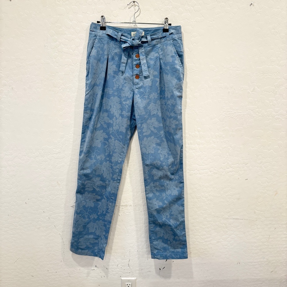 Sundance Bastille Easy Pants Womens 4 Button Fly Blue Floral Tie Retro Boho